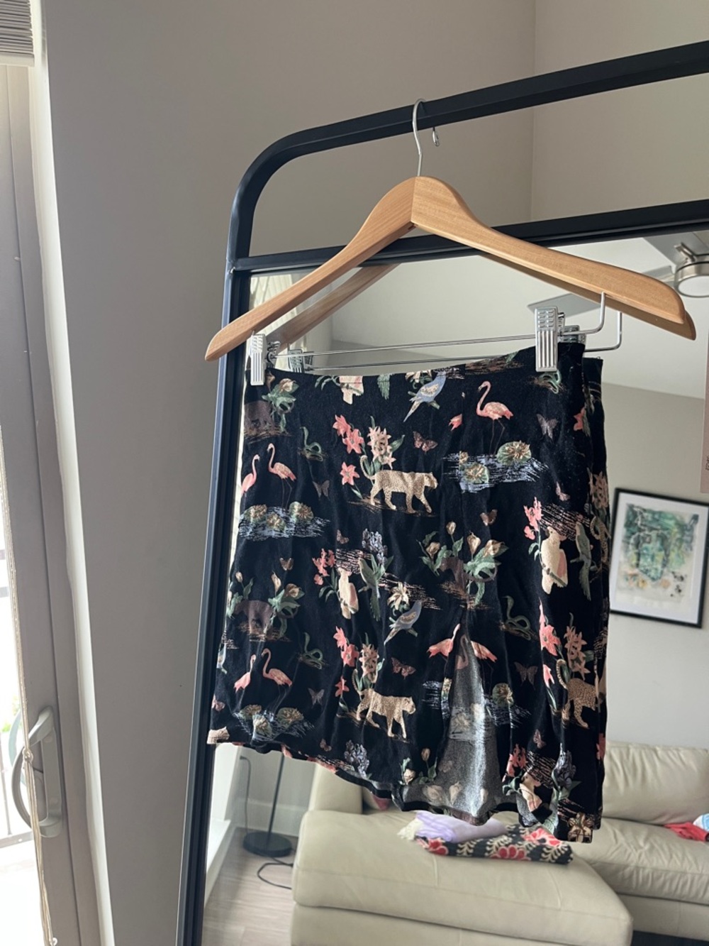 Black Tropical Animal Print Mini Skirt
